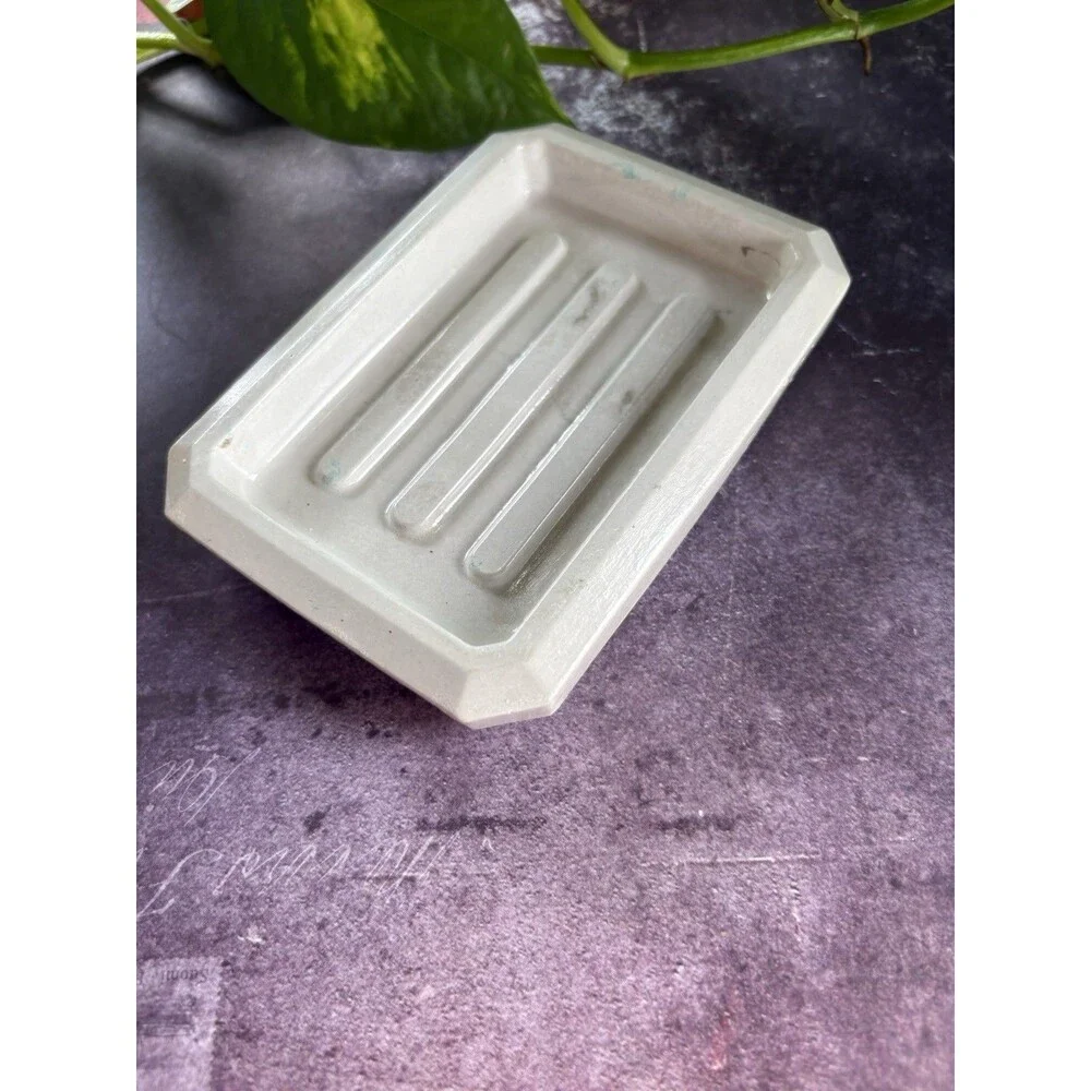 Handmade Soap Dish Cement Soap Holder Rectangular Bathroom Kitchen Beige
